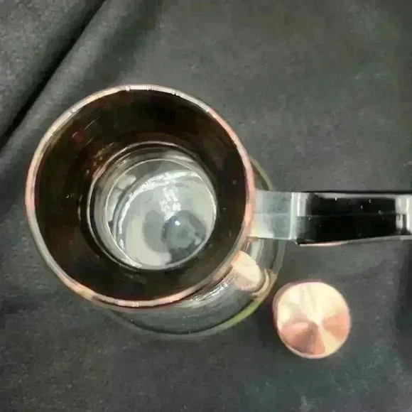 Vintage MCM Stanhome 8 Cup Coffee Carafe Copper Accents Stylized Black Handle - Picture 6 of 10